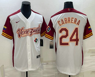 Men Venezuela Baseball #24 Miguel Cabrera 2023 White World Classic Stitched Jersey