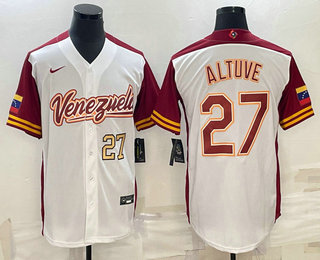 Men Venezuela Baseball #27 Jose Altuve Number 2023 White World Baseball Classic Stitched Jersey2