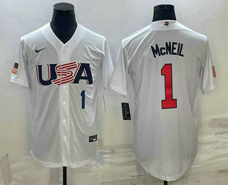 Men USA Baseball #1 Jeff McNeil Number 2023 White World Classic Stitched Jerseys