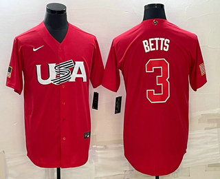 Men USA Baseball #3 Mookie Betts 2023 Red World Classic Stitched Jerseys