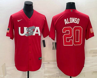 Men USA Baseball #20 Pete Alonso 2023 Red World Classic Stitched Jersey 2