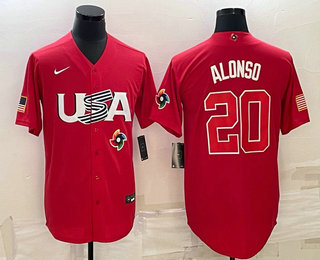 Men USA Baseball #20 Pete Alonso 2023 Red World Classic Stitched Jerseys