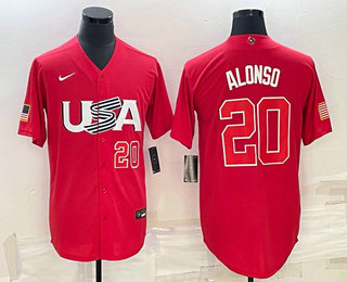 Men USA Baseball #20 Pete Alonso Number 2023 Red World Classic Stitched Jersey 1