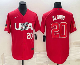 Men USA Baseball #20 Pete Alonso Number 2023 Red World Classic Stitched Jersey 2