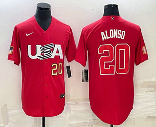 Men USA Baseball #20 Pete Alonso Number 2023 Red World Classic Stitched Jerseys