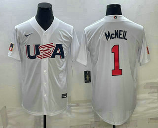 Men USA Baseball #1 Jeff McNeil 2023 White World Classic Stitched Jersey II