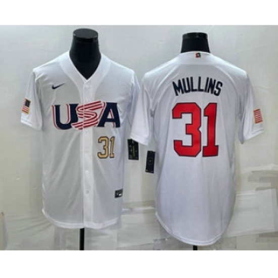 Men USA Baseball 31 Cedric Mullins Number 2023 White World Classic Stitched Jersey