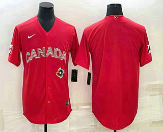 Men Canada Baseball Blank 2023 Red World With Patch Classic Stitched Jersey