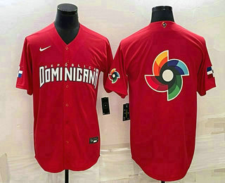 Men Dominican Republic Baseball 2023 Red World Big Logo With Patch Classic Stitched Jerseys