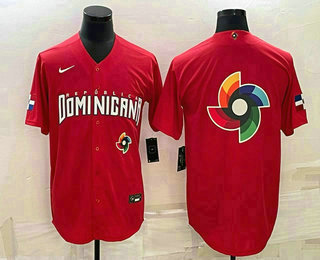 Men Dominican Republic Baseball 2023 Red World Big Logo With Patch Classic Stitched Jersey