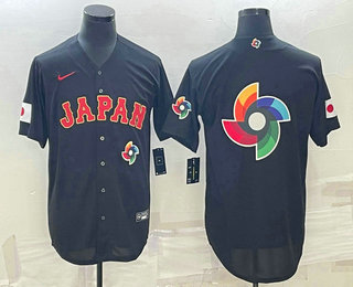 Men Japan Baseball 2023 Black World Big Logo With Patch Classic Stitched Jerseys