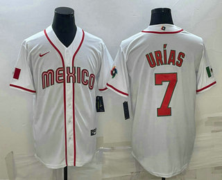 Men Mexico Baseball #7 Julio Urias 2023 White World Baseball Classic Stitched Jersey 5