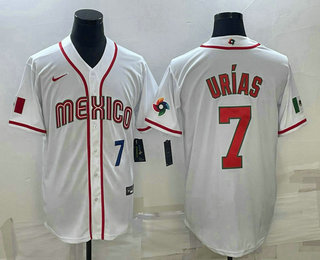 Men Mexico Baseball #7 Julio Urias Number 2023 White World Baseball Classic Stitched Jersey1