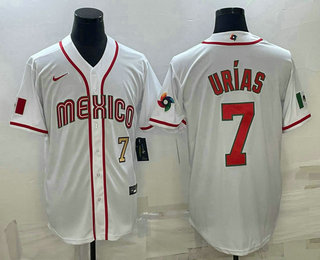 Men Mexico Baseball #7 Julio Urias Number 2023 White World Baseball Classic Stitched Jersey3