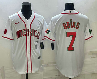 Men Mexico Baseball #7 Julio Urias Number 2023 White World Baseball Classic Stitched Jerseys 3