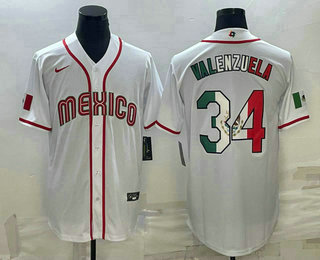 Men Mexico Baseball #34 Fernando Valenzuela 2023 White World Classic Stitched Jersey 4