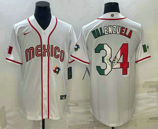 Men Mexico Baseball #34 Fernando Valenzuela 2023 White World Classic Stitched Jerseys