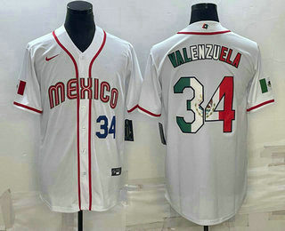 Men Mexico Baseball #34 Fernando Valenzuela Number 2023 White World Classic Stitched Jersey 5