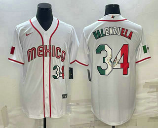 Men Mexico Baseball #34 Fernando Valenzuela Number 2023 White Wo
