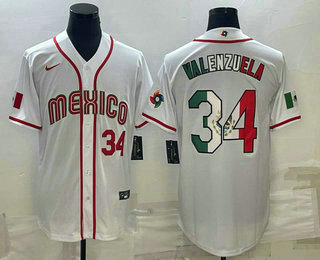 Men Mexico Baseball #34 Fernando Valenzuela Number 2023 White World Classic Stitched Jersey1