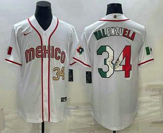 Men Mexico Baseball #34 Fernando Valenzuela Number 2023 White World Classic Stitched Jerseys