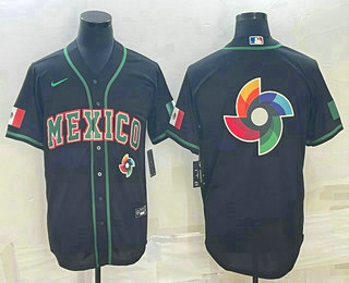 Men Mexico Baseball 2023 Black World Big Logo Classic Stitched Jersey 2