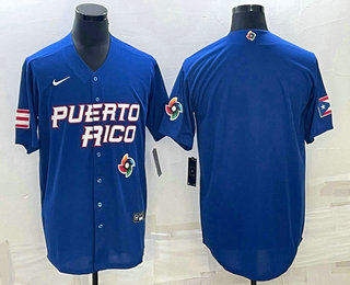 Men Puerto Rico Baseball Blank 2023 Royal World With Patch Classic Stitched Jerseys