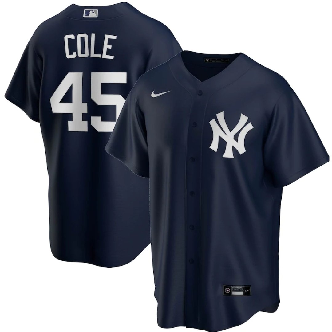 Men Nike New York Yankees 45 Gerrit Cole Navy Road Stitched Baseball Jersey