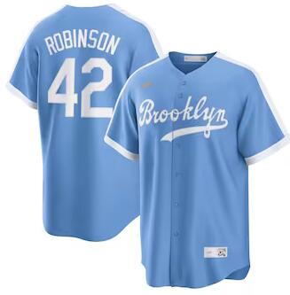 Mens Mitchell and Ness Los Angeles Dodgers 42 Jackie Robinson Replica Light Blue Throwback MLB Stitc