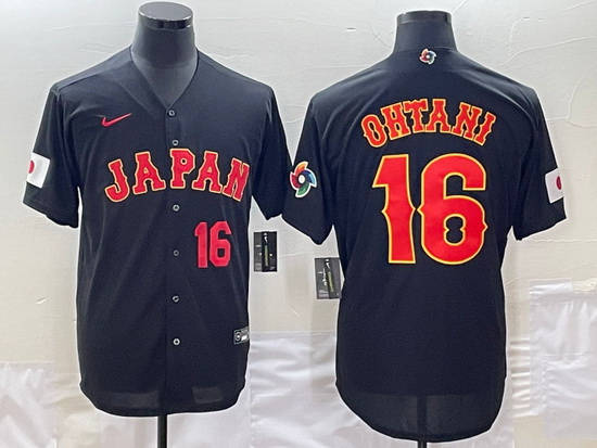 Men Japan Baseball 16 Shohei Ohtani 2023 Black World Baseball Cl