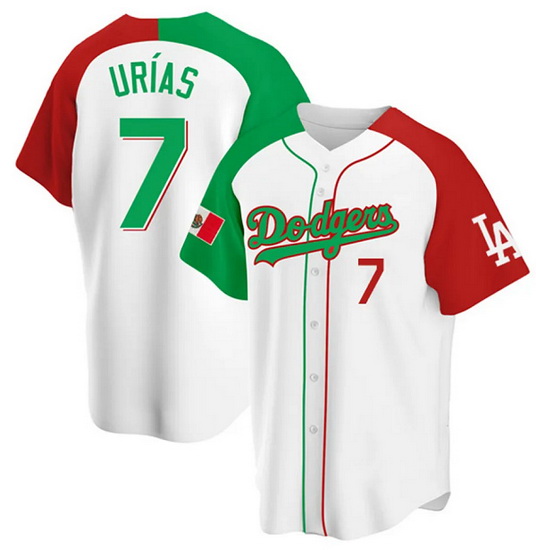 Men Los Angeles Dodgers 7 Julio Urias White Mexican Heritage Cool Base Stitched Baseball Jersey