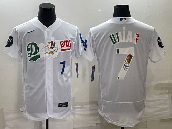 Men Los Angeles Dodgers 7 Julio Urias White With Vin Scully Patch Flex Base Stitched Baseball Jersey