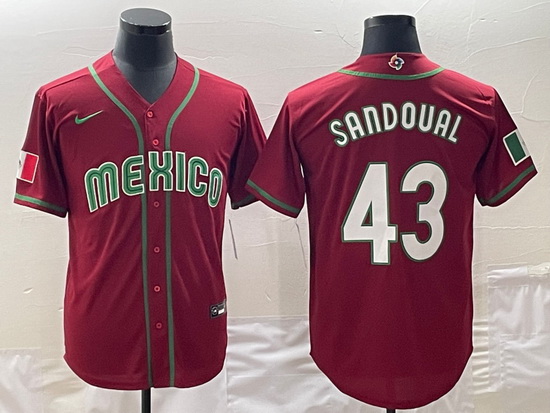 Men Mexico Baseball 43 Patrick Sandoval 2023 Red World Baseball Classic Stitched Jersey