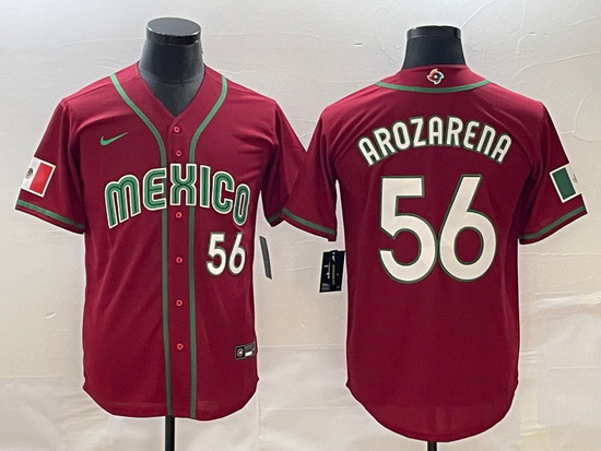 Men Mexico Baseball 56 Randy Arozarena 2023 Red World Baseball Classic Stitched Jersey