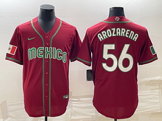 Men Mexico Baseball 56 Randy Arozarena 2023 Red World Baseball Classic Stitched JerseyS