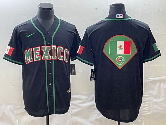 Men Mexico Baseball 2023 Black World Baseball Big Logo Classic Stitched Jersey