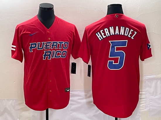 Men Puerto Rico Baseball 5 Enrique Hernandez 2023 Red World Baseball Classic Stitched Jersey