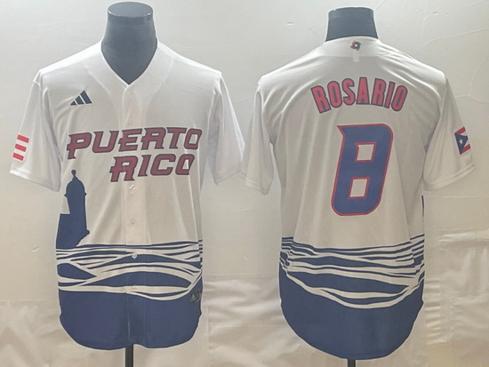 Men Puerto Rico Baseball 8 Eddie Rosario 2023 White World Baseball Classic Stitched Jersey