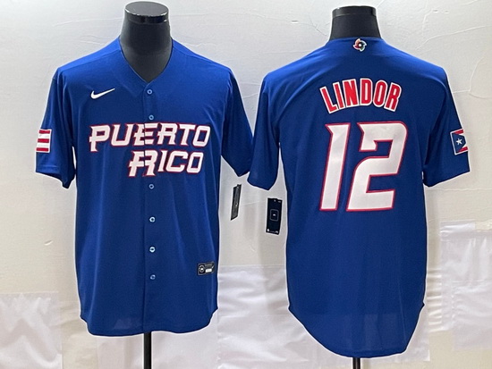 Men Puerto Rico Baseball 12 Francisco Lindor 2023 Royal World Baseball Classic Stitched Jersey