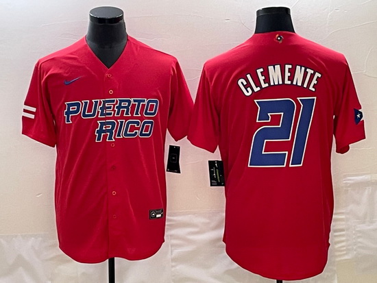 Men Puerto Rico Baseball 21 Roberto Clemente 2023 Red World Baseball Classic Stitched Jersey