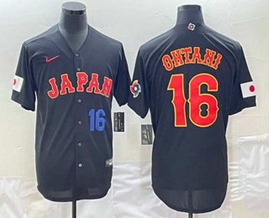 Men's Japan Baseball #16 Shohei Ohtani Number 2023 Black World Classic Stitched Jersey1