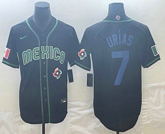 Men's Mexico Baseball #7 Julio Urias 2023 Black Blue World Classic Stitched Jerseys