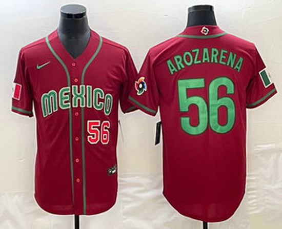 Men's Mexico Baseball #56 Randy Arozarena Number 2023 Red World Classic Stitched Jersey1