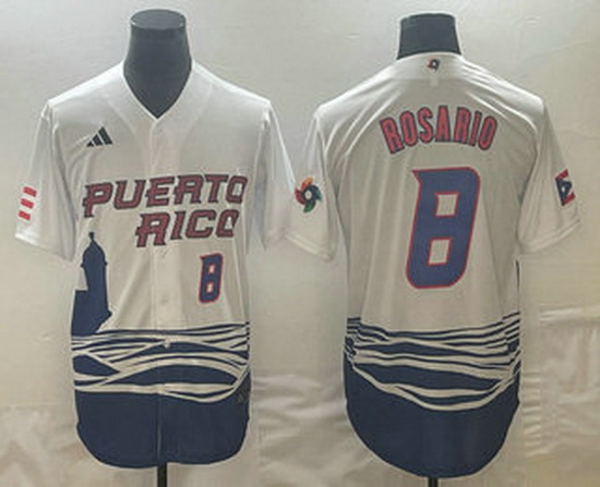 Men's Puerto Rico Baseball #8 Eddie Rosario Number 2023 White World Classic Stitched Jerseys