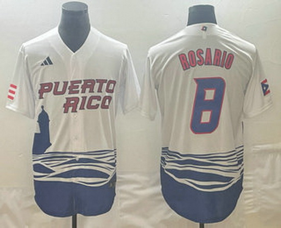 Men's Puerto Rico Baseball #8 Eddie Rosario 2023 White World Classic Stitched Jersey