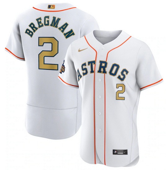 Men Houston Astros 2 Alex Bregman White 2023 Gold Collection With World Serise Champions Patch Stitc