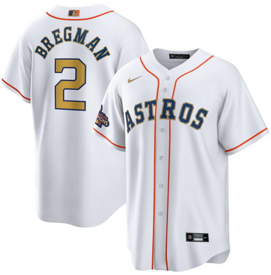 Men Houston Astros 2 Alex Bregman White 2023 Gold Collection With World Serise Champions Patch Cool 