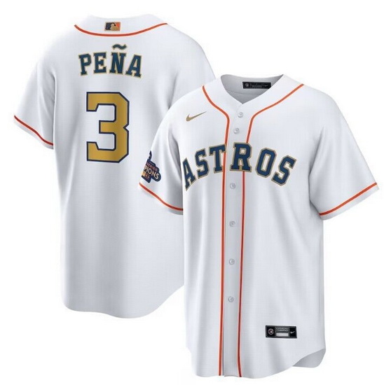 Men Houston Astros 3 Jeremy Pe F1a White 2023 Gold Collection With World Serise Champions Patch Cool