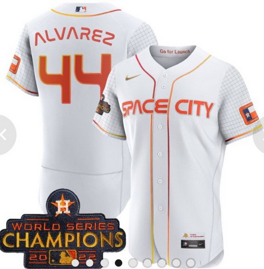 2023 Men Astros Space City 44 Yordan Alvarez White Champions Flexbase Jersey