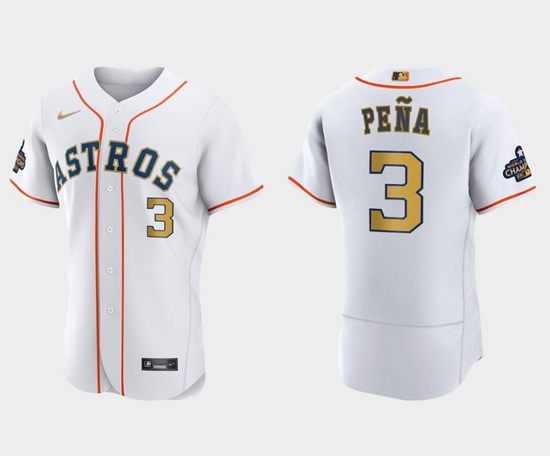 Men Houston Astros 3 Jeremy Pe F1a White 2023 Gold Collection With World Serise Champions Patch Stit